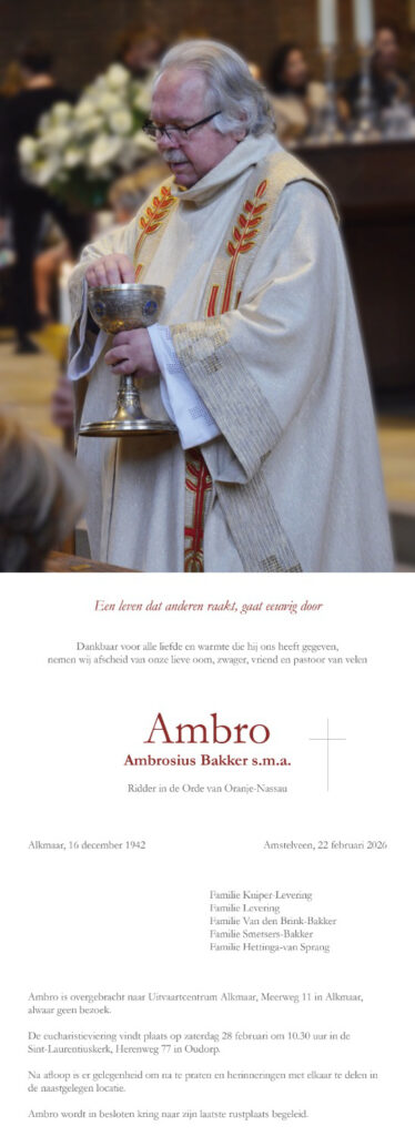 Overlijdensbericht Ambro Bakker S.M.A.